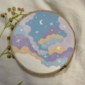Pastel Cloudy Sky Wooden Painting